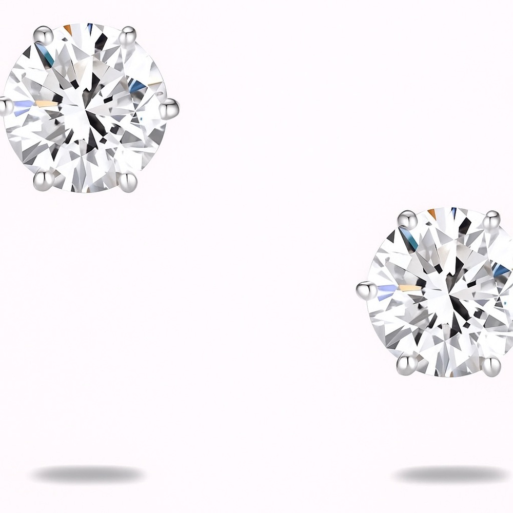 Moissanite Stud Earrings 18k White Gold Brilliant Round Cut Gift Set Bundle 2ct
